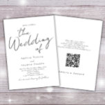Elegant Script Calligraphy Simple QR Code Wedding Invitation<br><div class="desc">This modern, minimalistic wedding invitation features an elegant script front. It plays with the simplicity of a black and white typography design, adding just a hint of peach colour. In the back of the invitation you can add your wedding website information as well as a QR code for your guests...</div>
