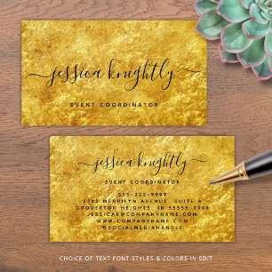 Elegant Script Calligraphy Swash Black Gold Business Card