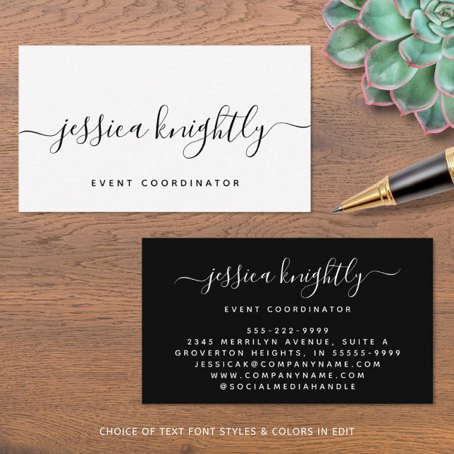 Elegant Script Calligraphy Swash Minimalist Business Card (Creator Uploaded)