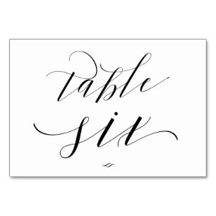 Elegant Script Calligraphy Table Six Reception Table Number