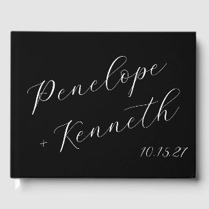Elegant Script Calligraphy Wedding Custom Black Guest Book