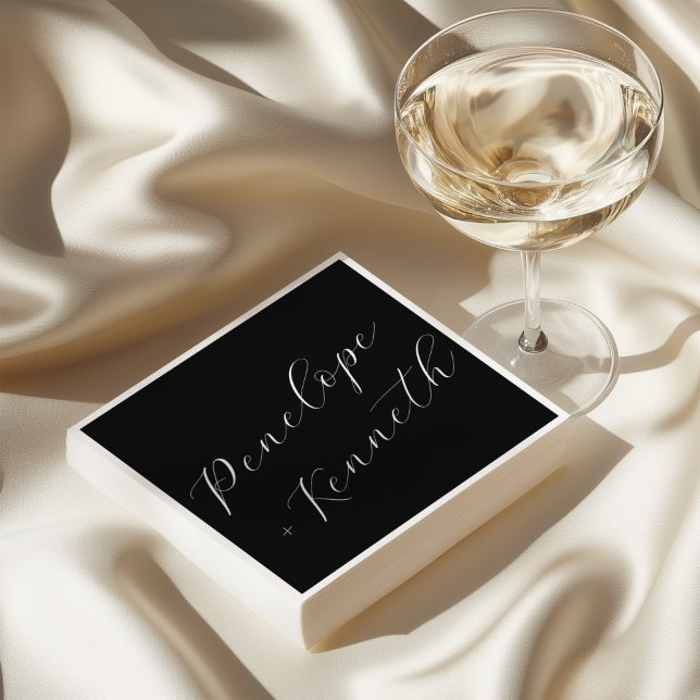Elegant Script Calligraphy Wedding Custom Black Napkin (Creator Uploaded)