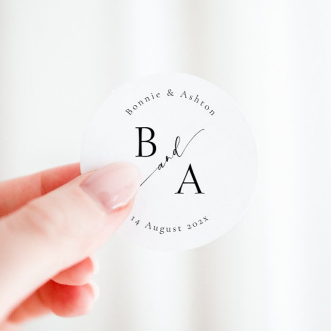 Elegant Script Calligraphy Wedding Favor Classic Classic Round Sticker (Creator Uploaded)