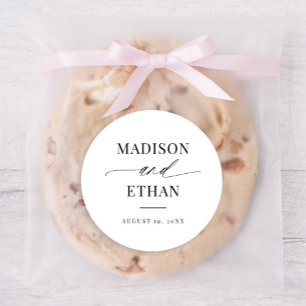 Elegant Script Calligraphy Wedding Favour Classic Round Sticker