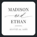 Elegant Script Calligraphy Wedding Favour Square Sticker<br><div class="desc">Elegant Script Calligraphy Wedding favour sticker features an elegant calligraphy script paired with classic type.</div>