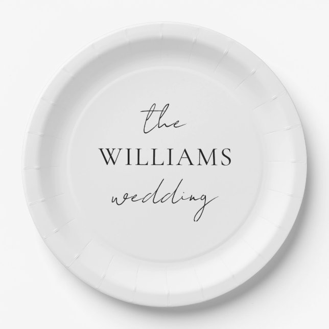Elegant Script Calligraphy Wedding Paper Plate (Front)