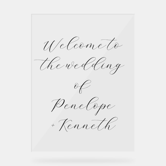 Elegant Script Calligraphy White Wedding Custom  Acrylic Sign (Front)