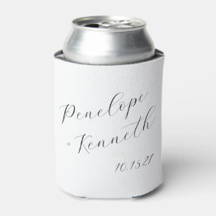 Elegant Script Calligraphy White Wedding Custom  Can Cooler