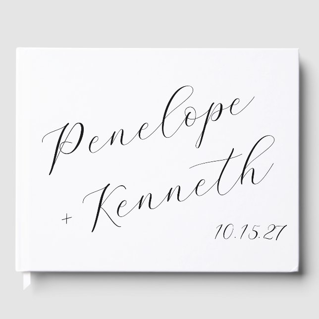 Elegant Script Calligraphy White Wedding Custom  Guest Book (Front)