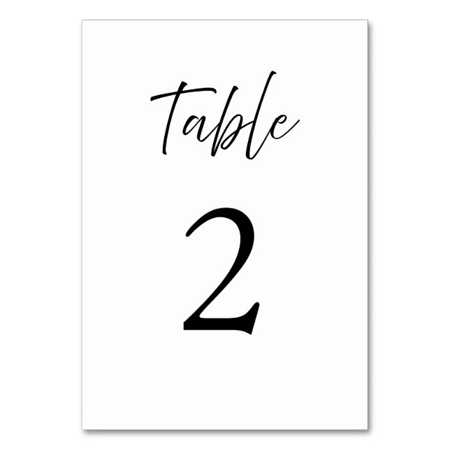 Elegant Script Calligraphy White Wedding Table Number (Front)