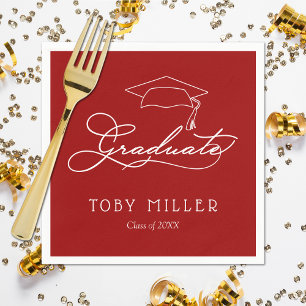 Elegant Script Cardinal Red Graduation Napkin