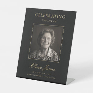 Elegant Script Celebration of Life Photo Funeral Pedestal Sign