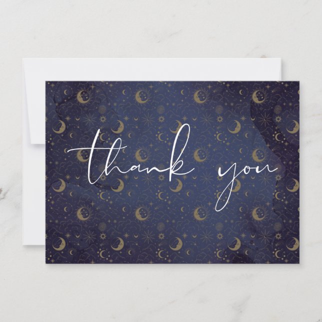 Elegant Script Celestial Mystical Stars And Moons Thank You Card (Front)