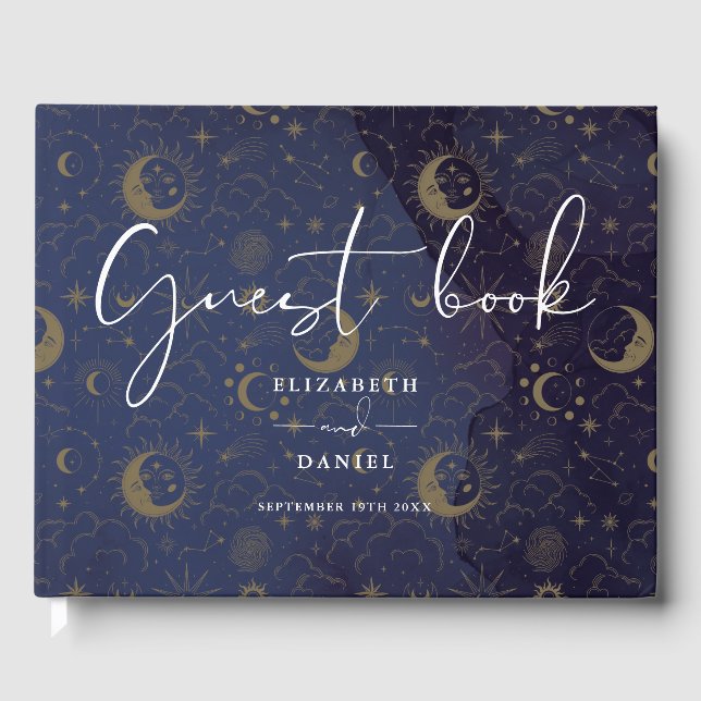 Elegant Script Celestial Mystical Wedding Guest Book (Front)