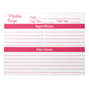 Elegant Script Cherry Red 8.5x11 Recipes Notepad