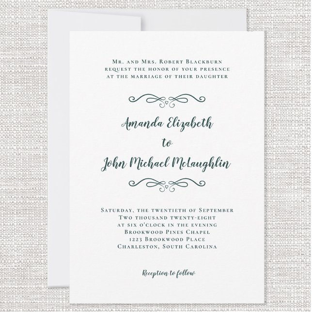 Elegant Script Chic Formal Wedding Emerald Green Invitation (Creator Uploaded)