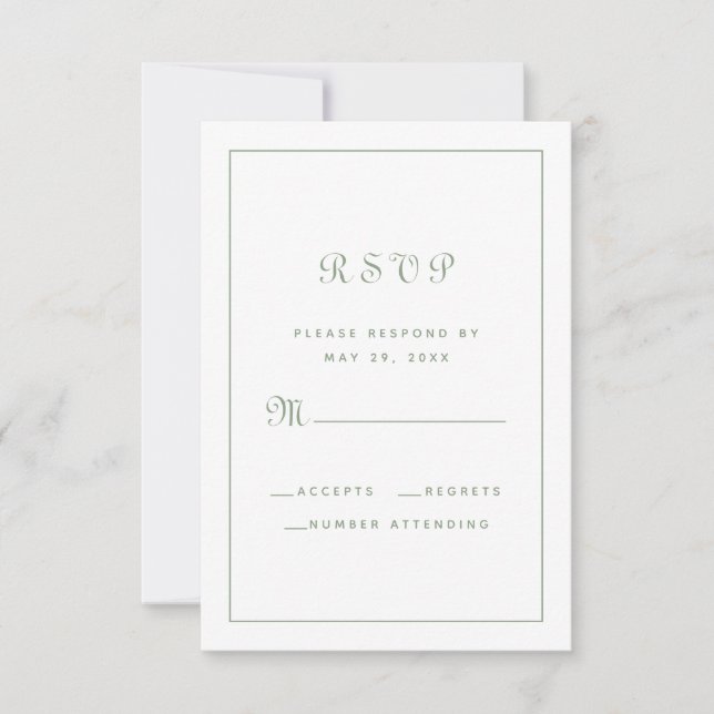 Elegant Script Chic Sage Green Wedding Enclosure RSVP Card (Front)