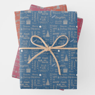 Elegant Script Christmas Blush, Steel, Terracotta Wrapping Paper Sheet