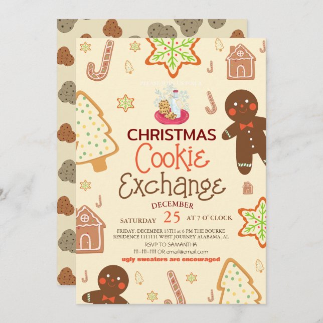 Elegant Script Christmas Cookie Exchange Party Invitation (Front/Back)