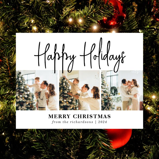 Elegant Script Christmas Family Photo Collage Holiday Postcard (Creator Uploaded)