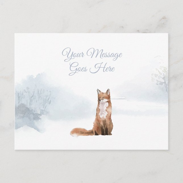 Elegant Script Christmas Holidays Winter Fox Postcard (Front)