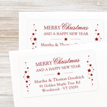 Elegant Script Christmas Red Stars Return Address