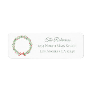 Elegant Script Christmas Wreath Return Address Label