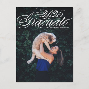 Elegant Script Class of 2024 Photo Graduation Announcement Postcard