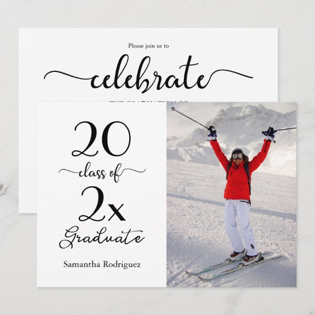Elegant Script Class of 2026 Photo Graduation Invitation (Front/Back)