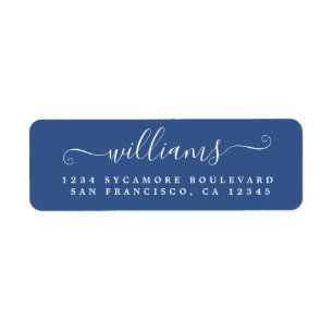 Elegant Script Classic Blue Family Return Address Label