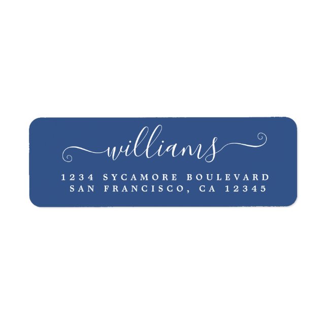 Elegant Script Classic Blue Family Return Address Label (Front)