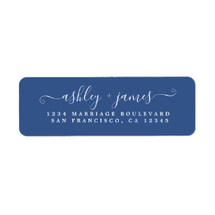 Elegant Script Classic Blue Wedding Return Address Label