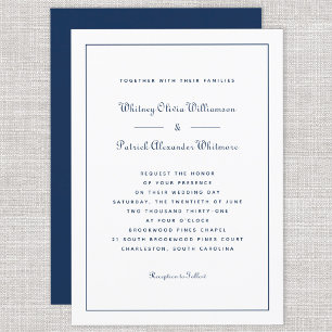 Elegant Script Classic Navy White Formal Weddings  Invitation