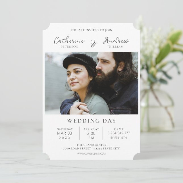 Elegant Script Classic Photo Wedding Invitation (Standing Front)