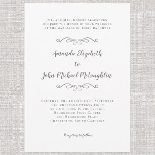 Elegant Script Classic Simple Formal Wedding Grey Invitation