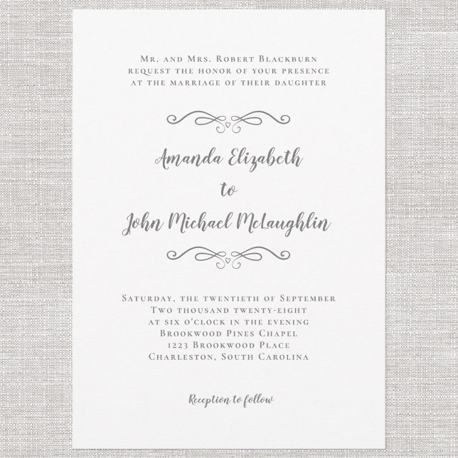 Elegant Script Classic Simple Formal Wedding Grey Invitation (Creator Uploaded)