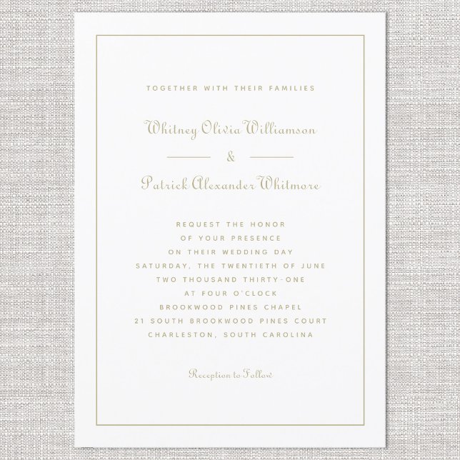 Elegant Script Classic White Gold Formal Weddings  Invitation (Elegant Script Classic White Gold Formal Weddings Invitation)