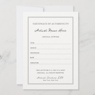 Elegant Script Classy Certificate of Authenticity Invitation