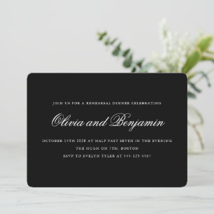 Elegant Script Classy Chic Black Rehearsal Dinner Invitation