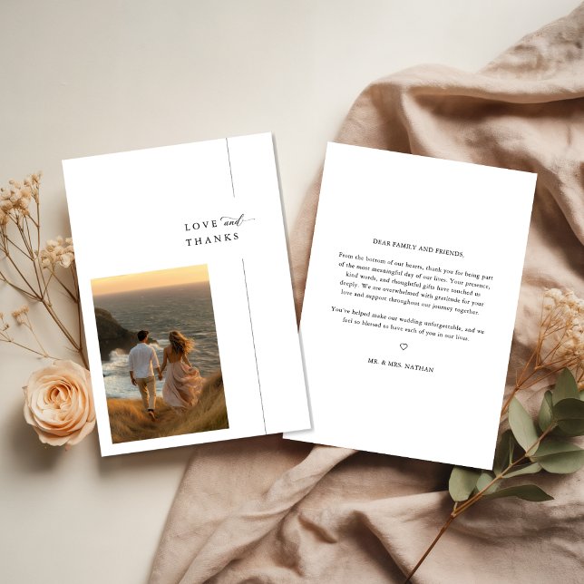 Elegant Script Coastal Photo Wedding Love Thanks Thank You Card (Creator Uploaded)