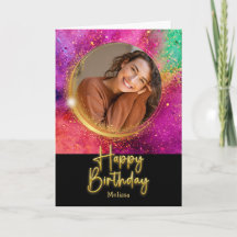 Elegant Script Colourful Glitter Photo Birthday