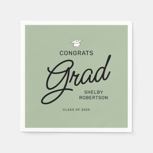 Elegant Script Congrats Grad Graduation Party Napkin (Front)