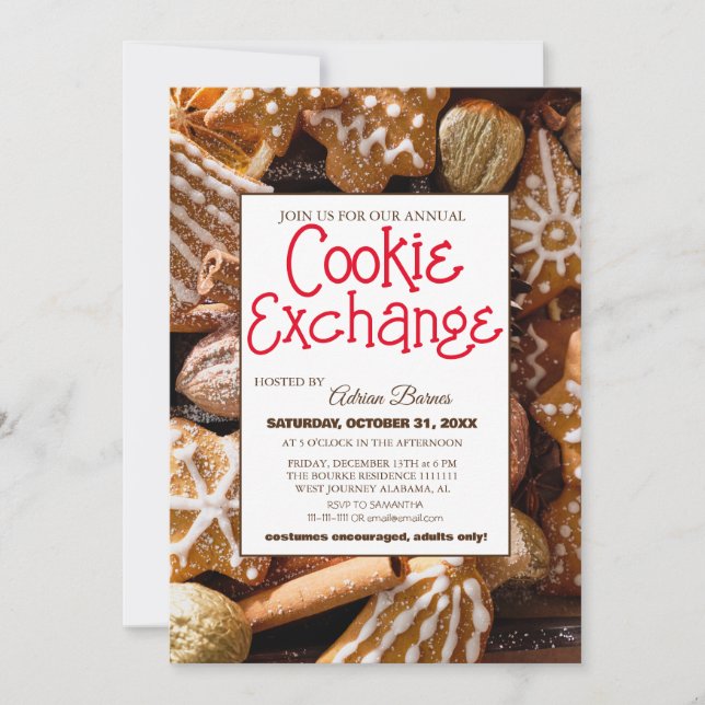 Elegant Script Cookie Exchange Christmas Party Invitation (Front)