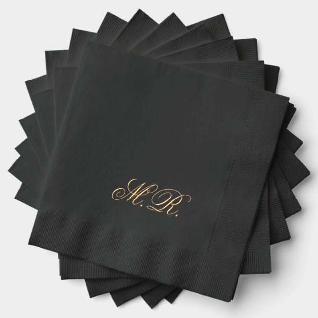 Elegant Script Couple Monogram Initials Wedding Foil Napkins (Insitu (Stacked))