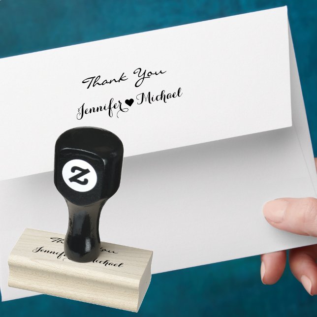 Elegant Script Couple Name Heart Wedding Thank You Rubber Stamp (Elegant Script Couple Name Heart Wedding Thank You Rubber Stamp)