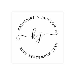 Elegant Script Couple Name initial Save the date Rubber Stamp