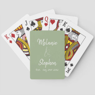Elegant Script Couple Names Date Typography Sage Playing Cards