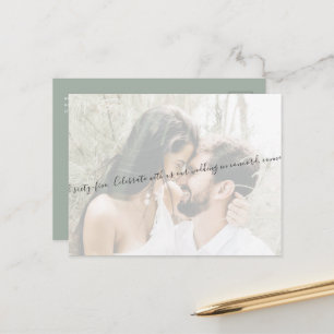 Elegant Script Couple Photo Sage Save our Date Announcement Postcard