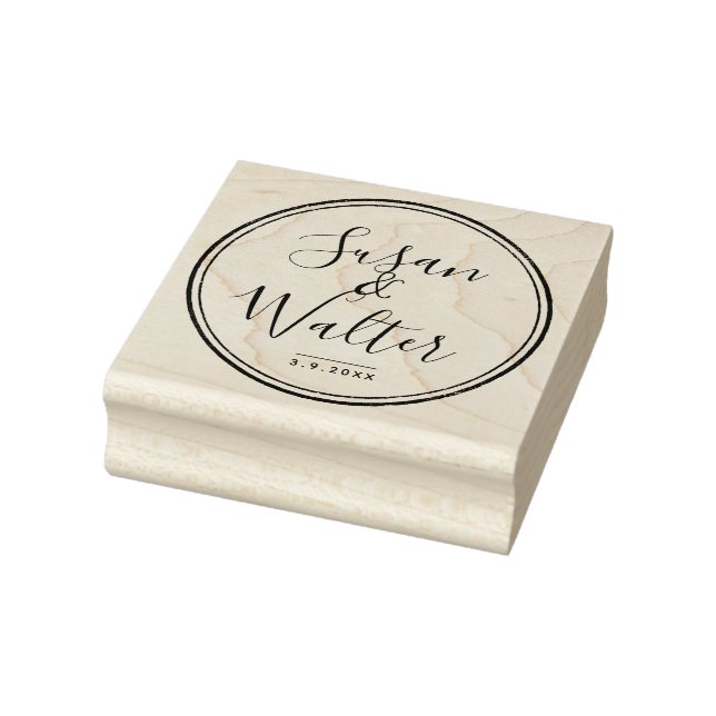 Elegant Script Couple's Names With Wedding Date Rubber Stamp (Stamp)