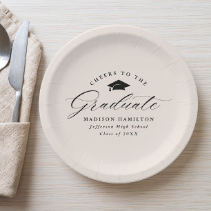 Elegant Script Cream Cheers to the Graduate Paper Plate